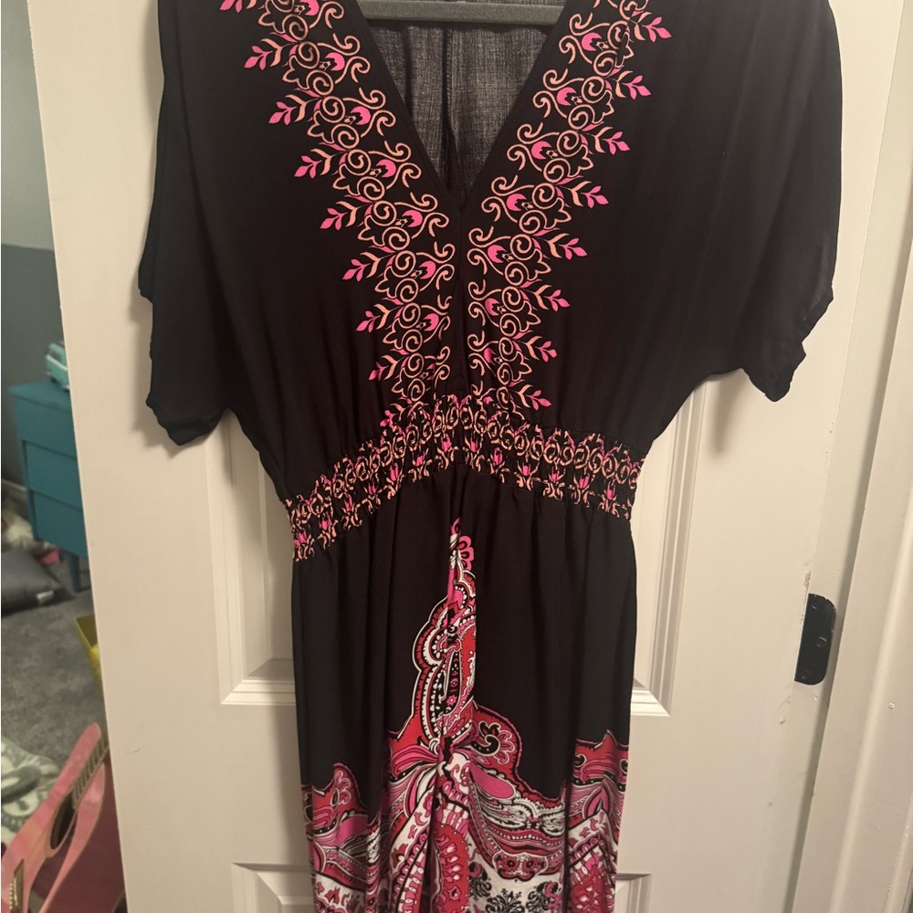 Heart Soul Black and Pink Midi Dress